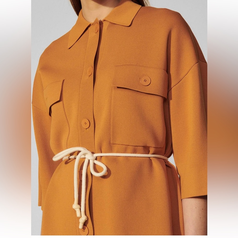 Sandro Martine Belted Over-Shirt Style Cardigan In Ochre - Picture 3 of 14